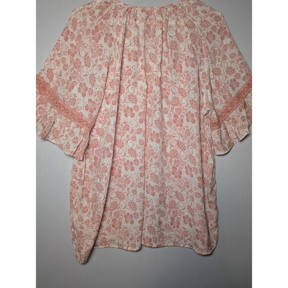 Women's Floral V Neck Pullover Tunic Blouse Pink Size XXL Como Vintage Hippie - Picture 10 of 12